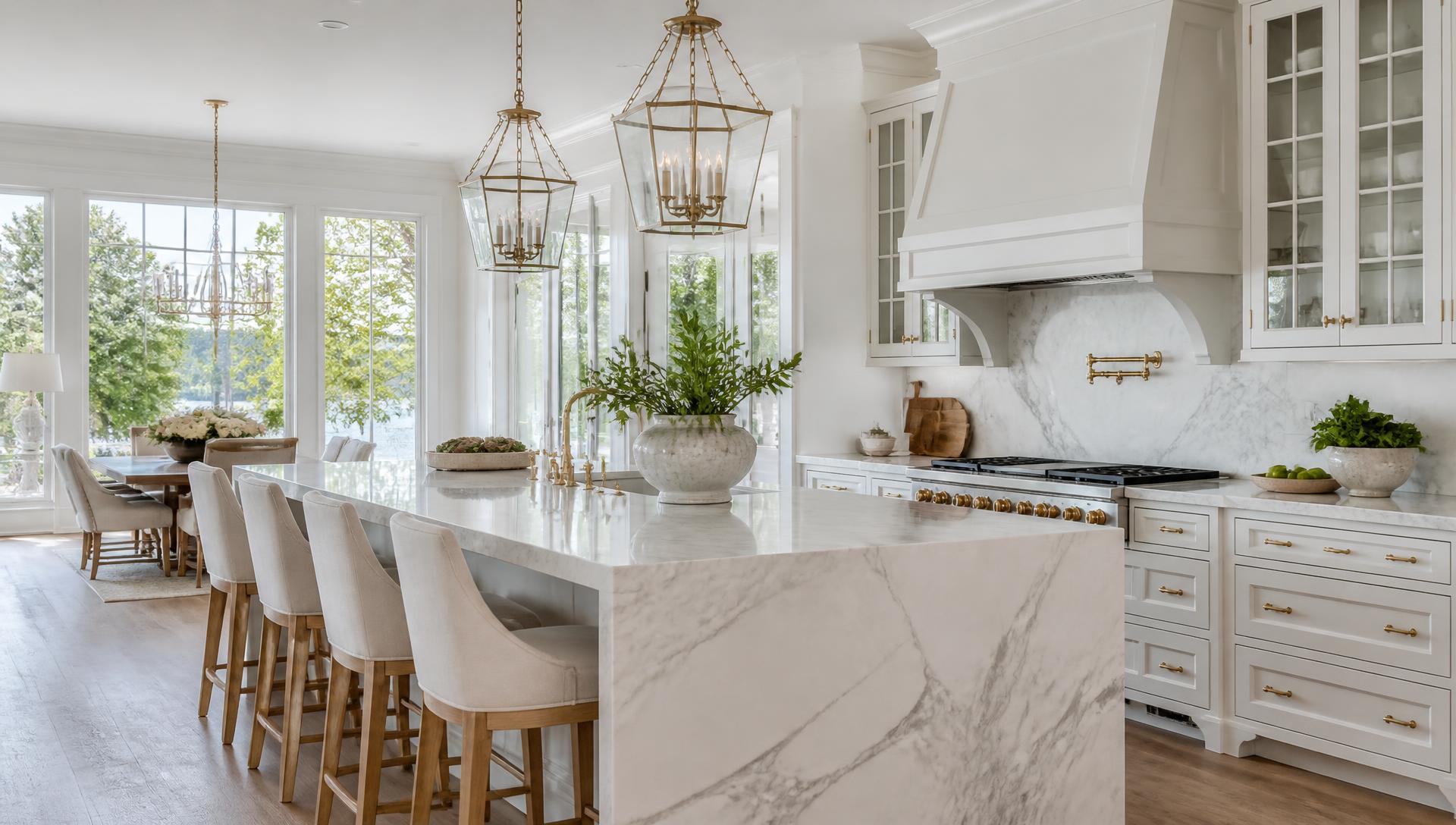 Bright marble kitchen in a Lake Murray area luxury home
